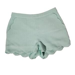Moon Women's Scalloped Pastel Teal Textured Shorts Size S Light Blue Green
